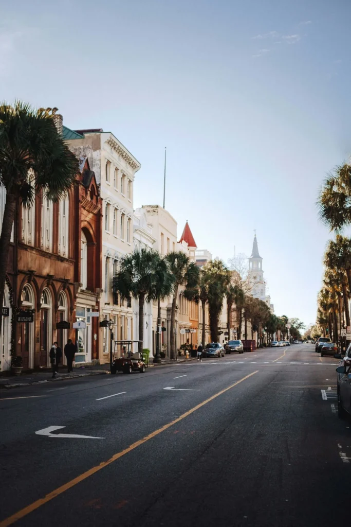A luxurious VOY car navigates Charleston's historic streets effortlessly.
