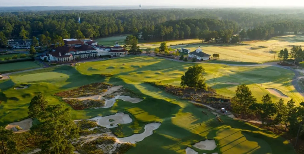 Arriving at Pinehurst's lush golf course with VOY's luxury chauffeur service.